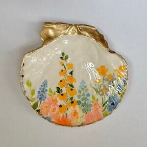 Spring Wildflower Shell Ring Dish Handmade Trinket Dish Garden Floral Gift